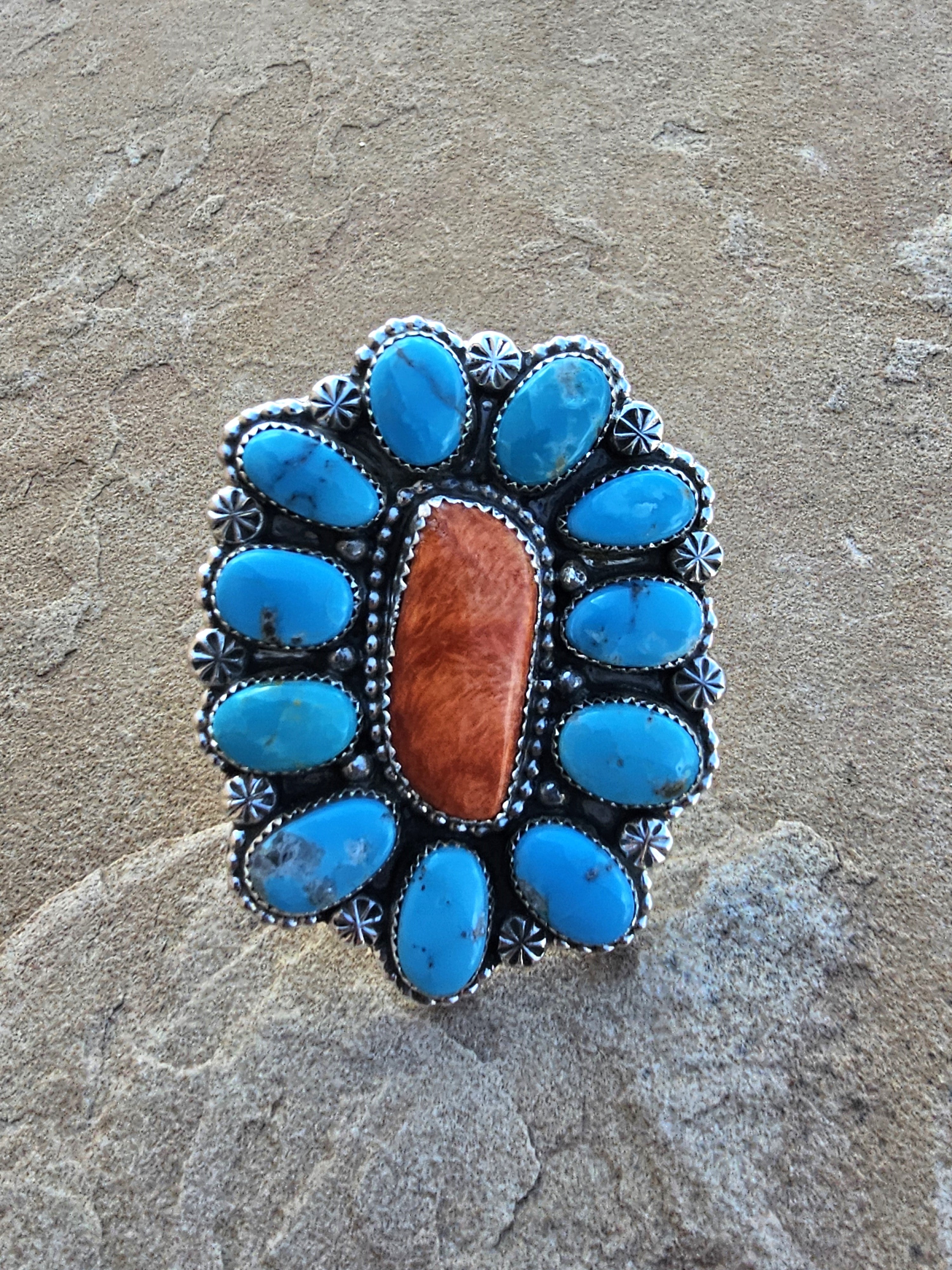 Orange Spiny Oyster Cluster Ring