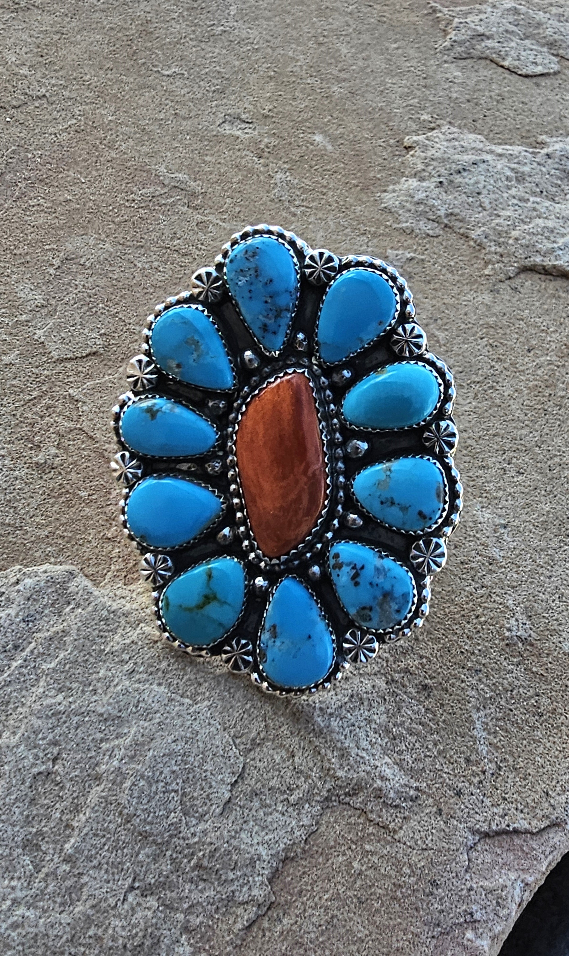 Orange Spiny Oyster Cluster Ring