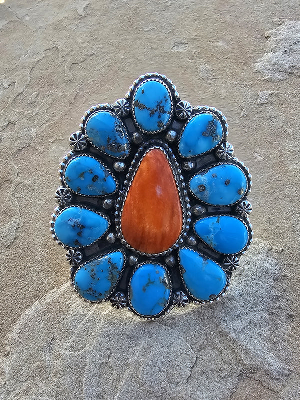 Orange Spiny Oyster Cluster Ring