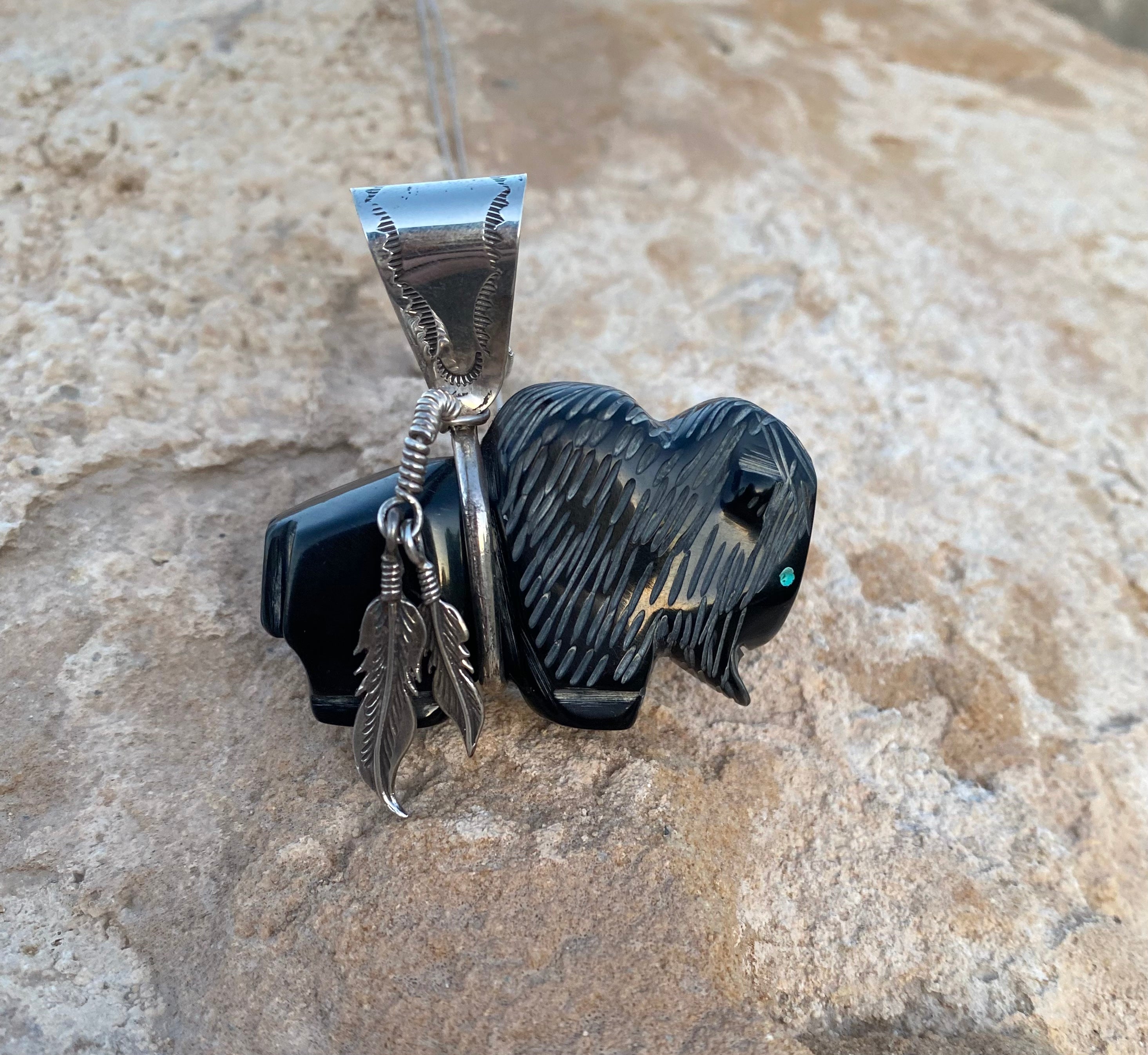 Two Feathers Buffalo Necklace From The Rodgers Collection