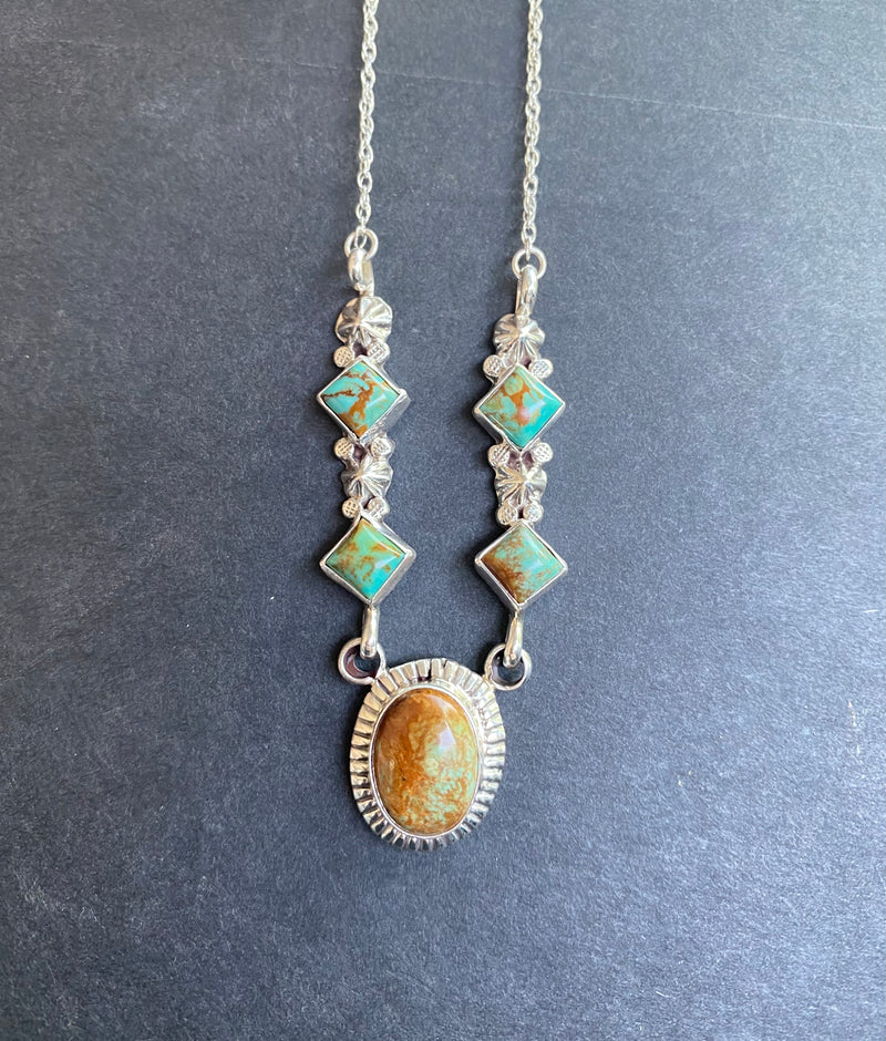 Oval and Diamond Nevada Turquoise Necklace From The Rodgers Collection