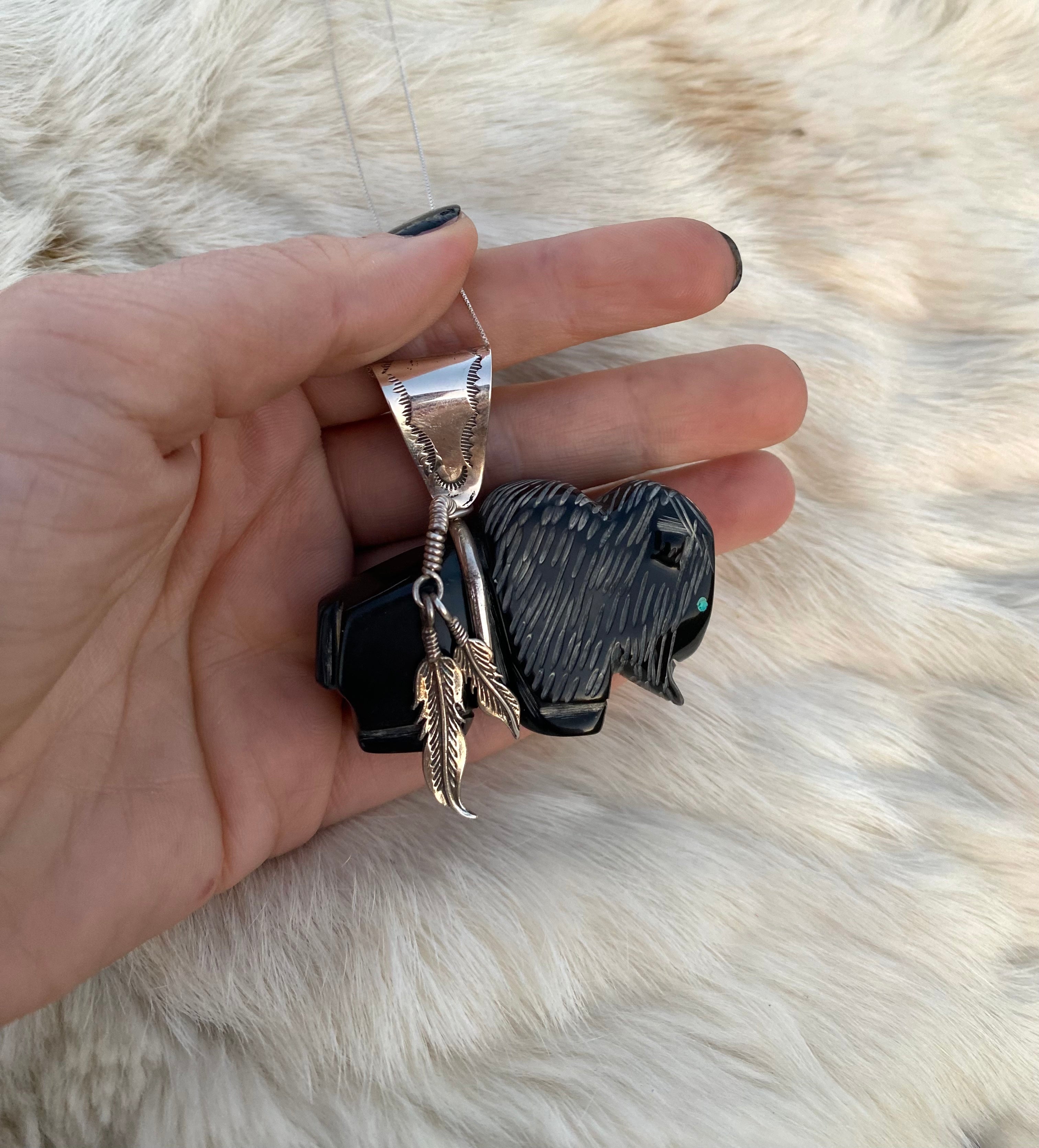 Two Feathers Buffalo Necklace From The Rodgers Collection