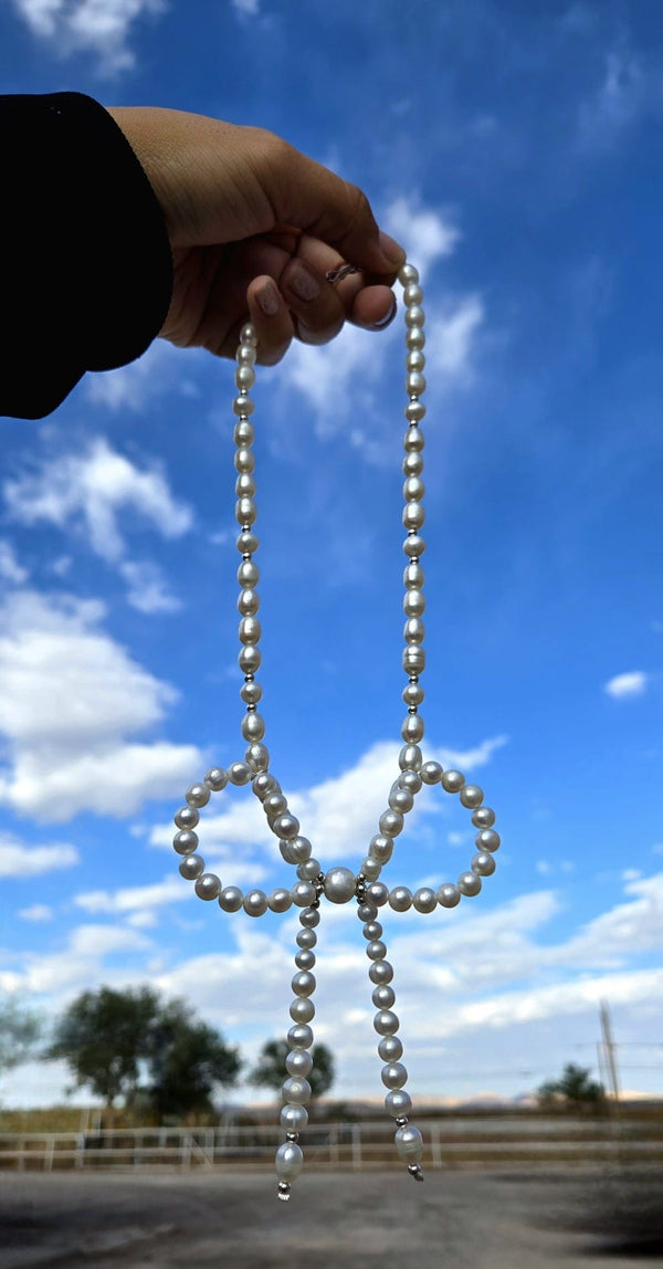 White Pearl Bowtie Necklace