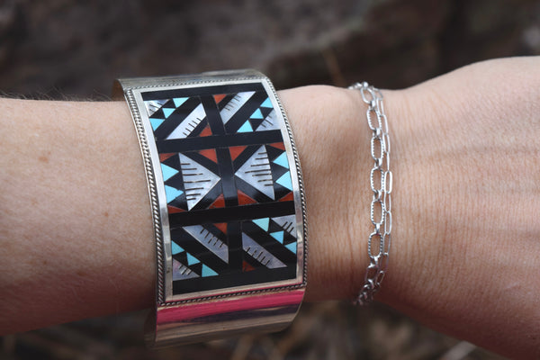 VINTAGE ZUNI INLAY GEO BRACELET