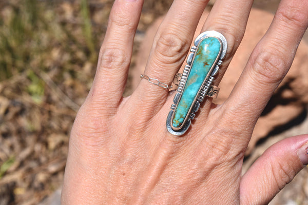 ELONGATED PILOT MOUNTAIN TURQUOISE RING FROM THE RODGERS COLLECTION