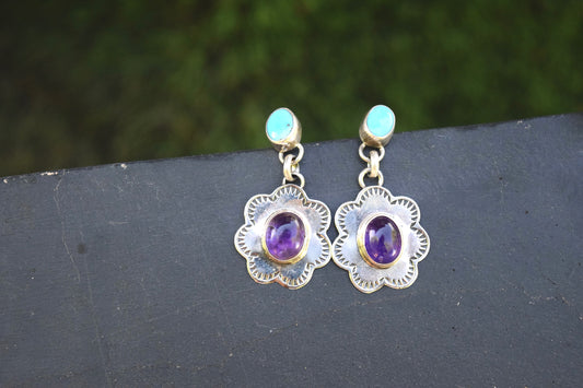TURQUOISE AND AMETHYST FLORAL EARRINGS FROM THE RODGERS COLLECTION
