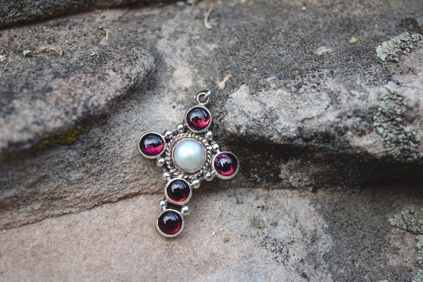 GARNET AND MOTHER OF PEARL CROSS FROM THE RODGERS COLLECTION
