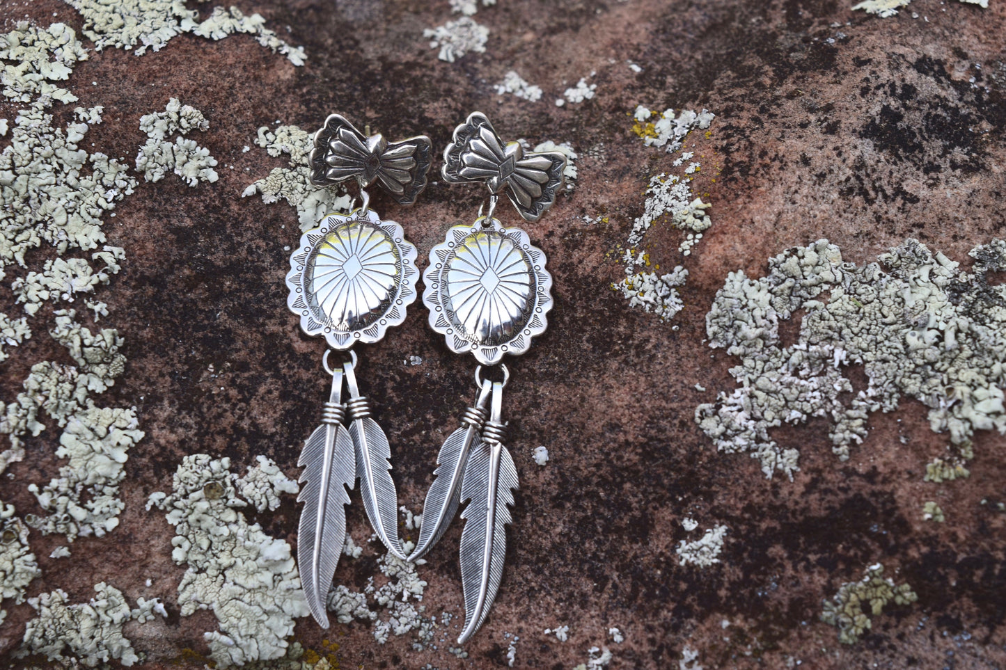 VINTAGE CONCHO AND FEATHER DANGLE EARRING FROM THE RODGERS COLLECTIO