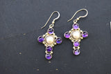 AMETHYST AND PEARL CROSS EARRINGS FROM THE RODGERS COLLECTION
