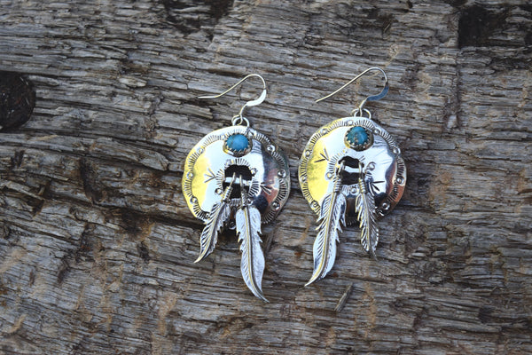 CONCHO AND FEATHER DANGLE EARRINGS FROM THE RODGERS COLLECTION