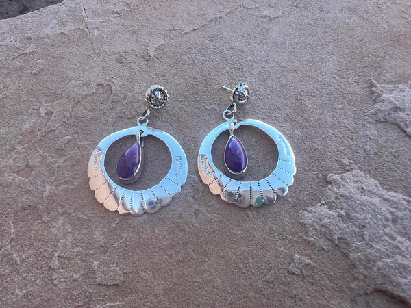 Amethyst Free Falling Hoop Earrings