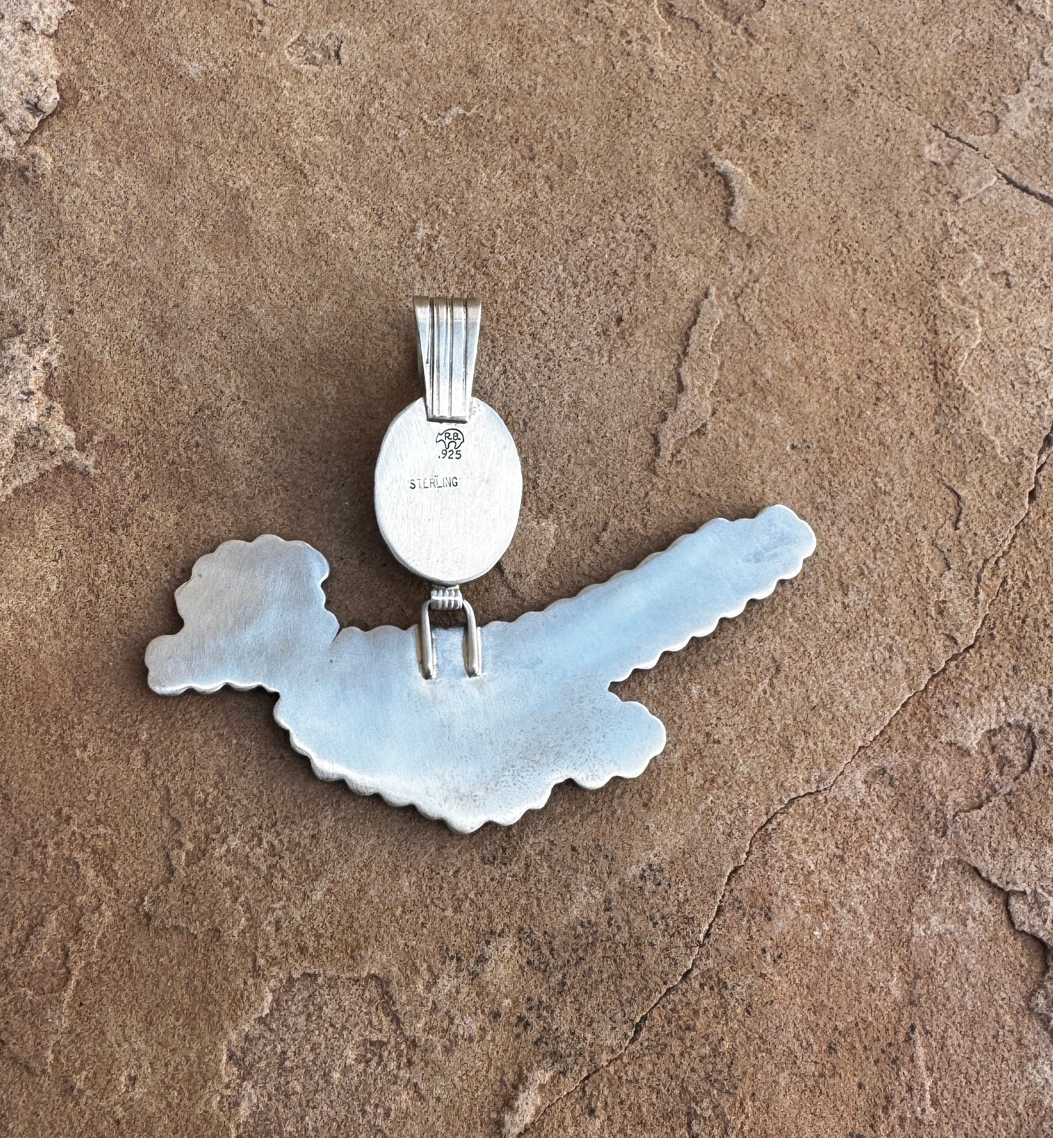 Sterling Silver Roadrunner Ceremonial Kingman Turquoise Pendant