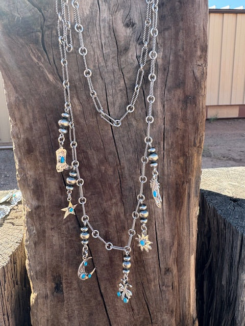 48"  Silver Pearl Charm Belt