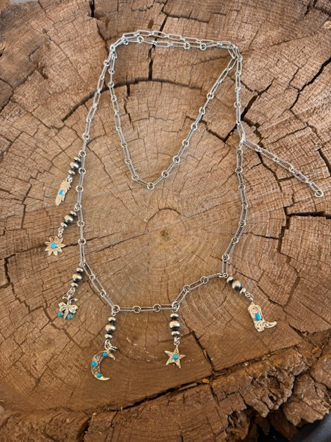 48"  Silver Pearl Charm Belt