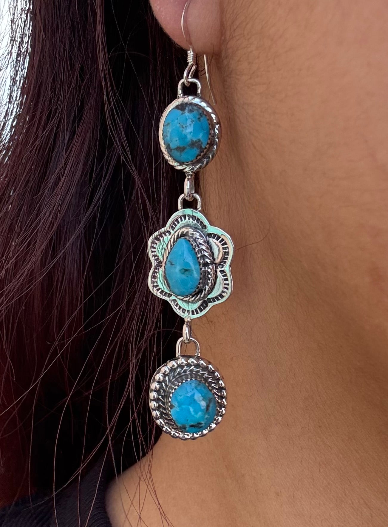 3 Stone Dangling Earrings
