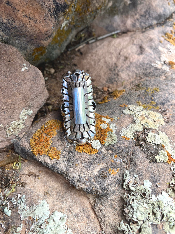 ALL SILVER CRAFTED RECTANGLE DOT RING FROM THE RODGERS COLLECTION