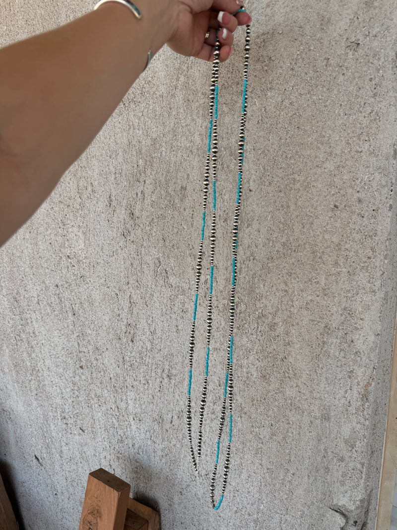 100" Wrap Around Turquoise and Pearls Necklace