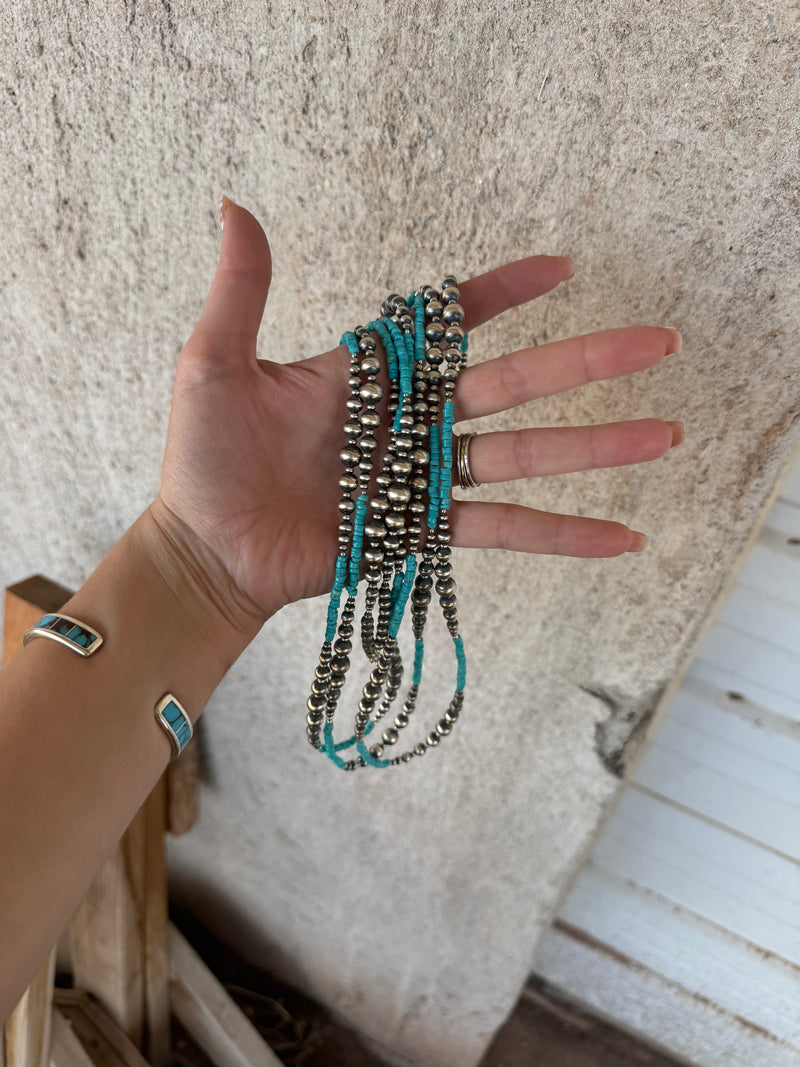 100" Wrap Around Turquoise and Pearls Necklace