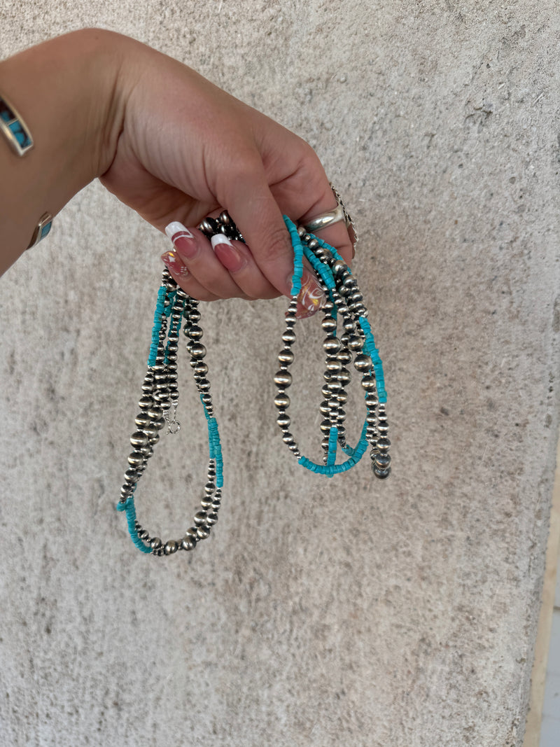 100" Wrap Around Turquoise and Pearls Necklace