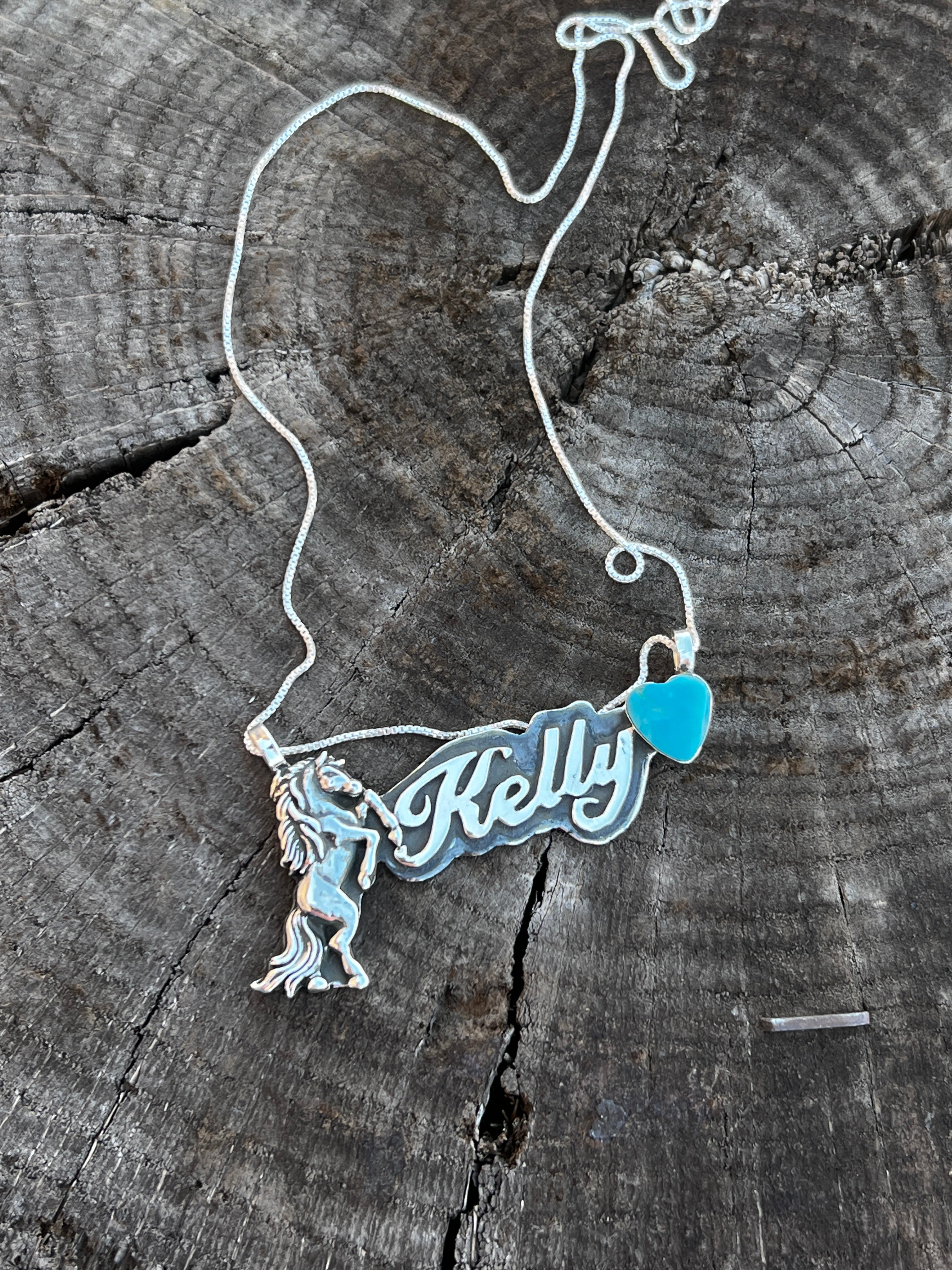Blazing Saddles Signature Name Necklace with Heart Stone