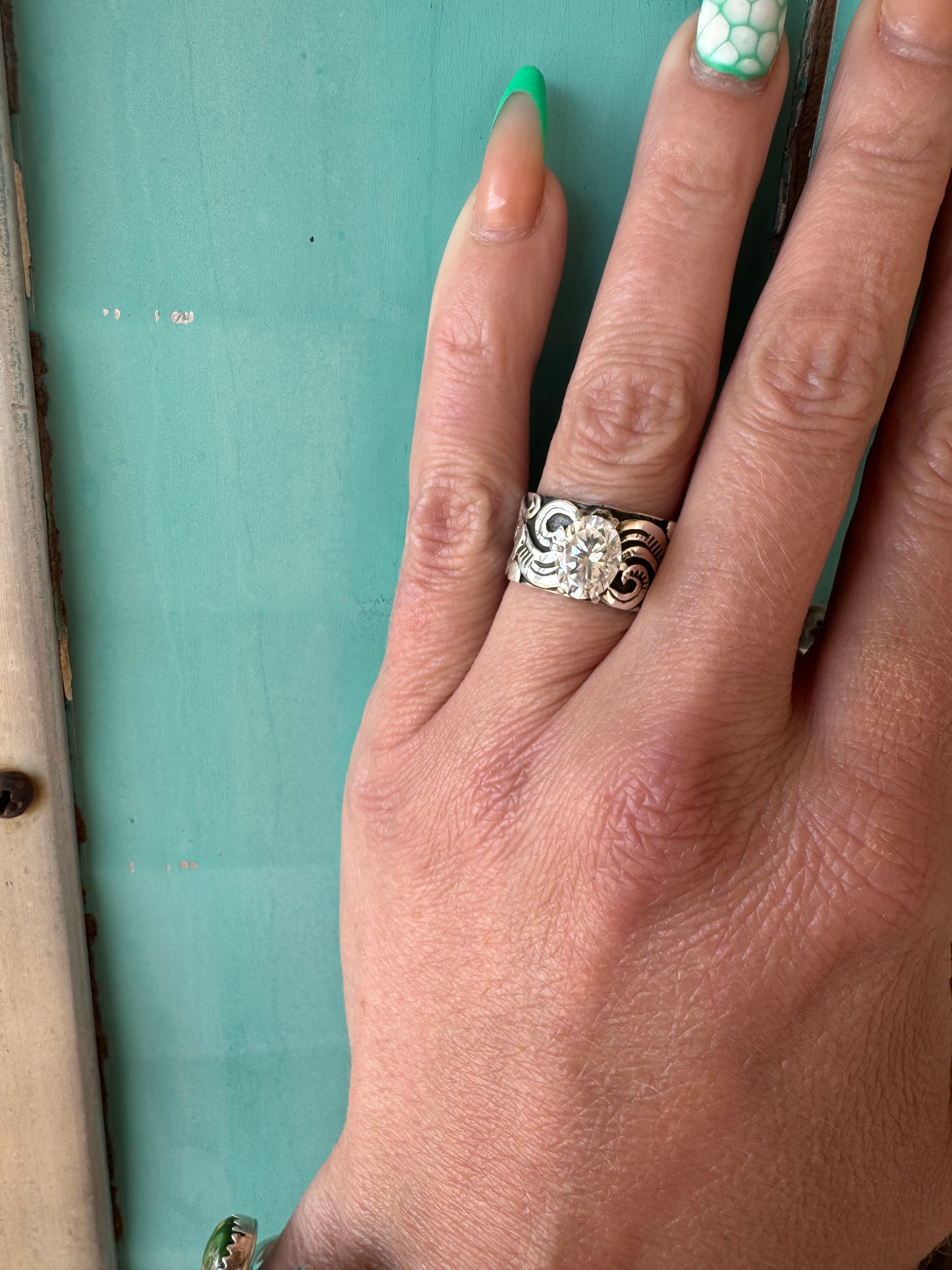 Totally Tooled Moissanite Sterling Silver RIng