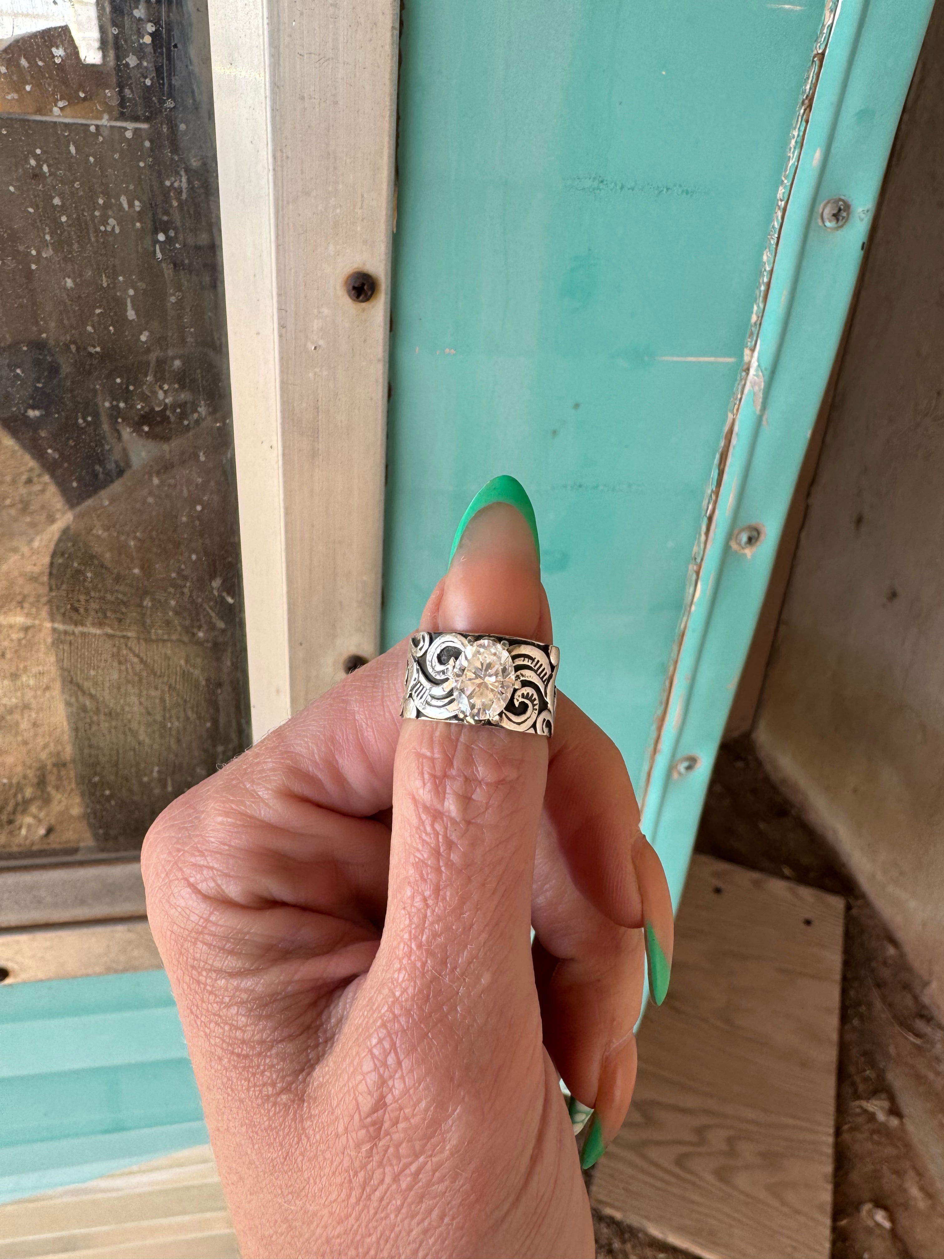Totally Tooled Moissanite Sterling Silver RIng