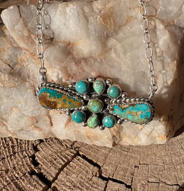 Sonoran  Gold Turquoise Cluster Necklace