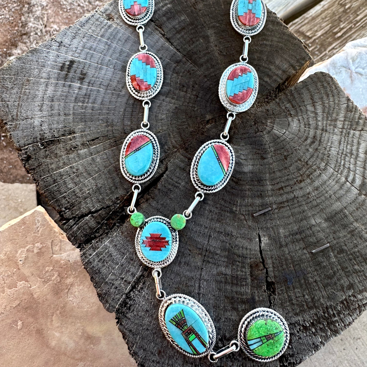 Greg Yazzie Intricate Inlay Lariat Necklace