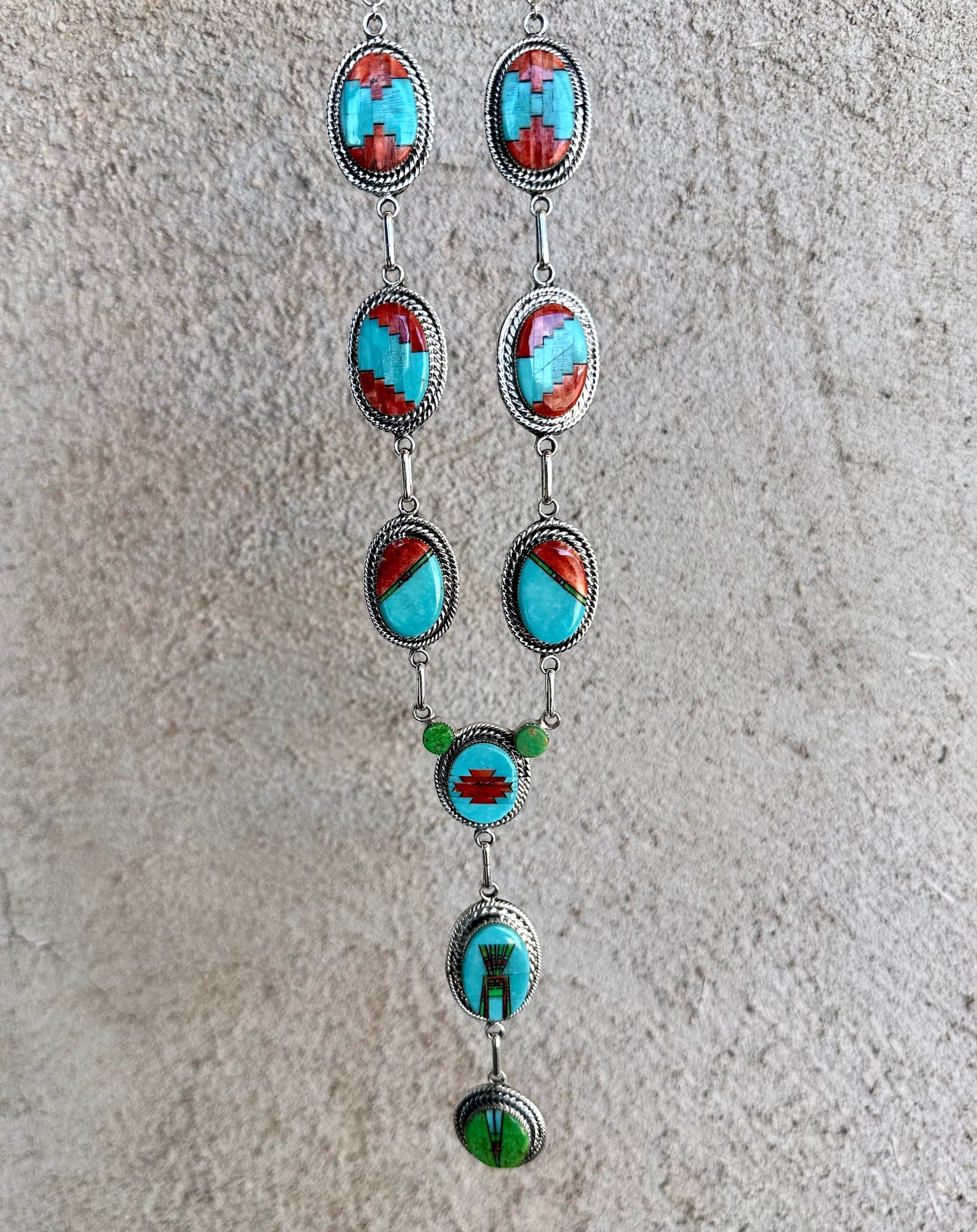 Greg Yazzie Intricate Inlay Lariat Necklace