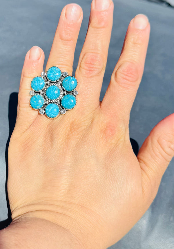 Turquoise Flower Cluster Ring