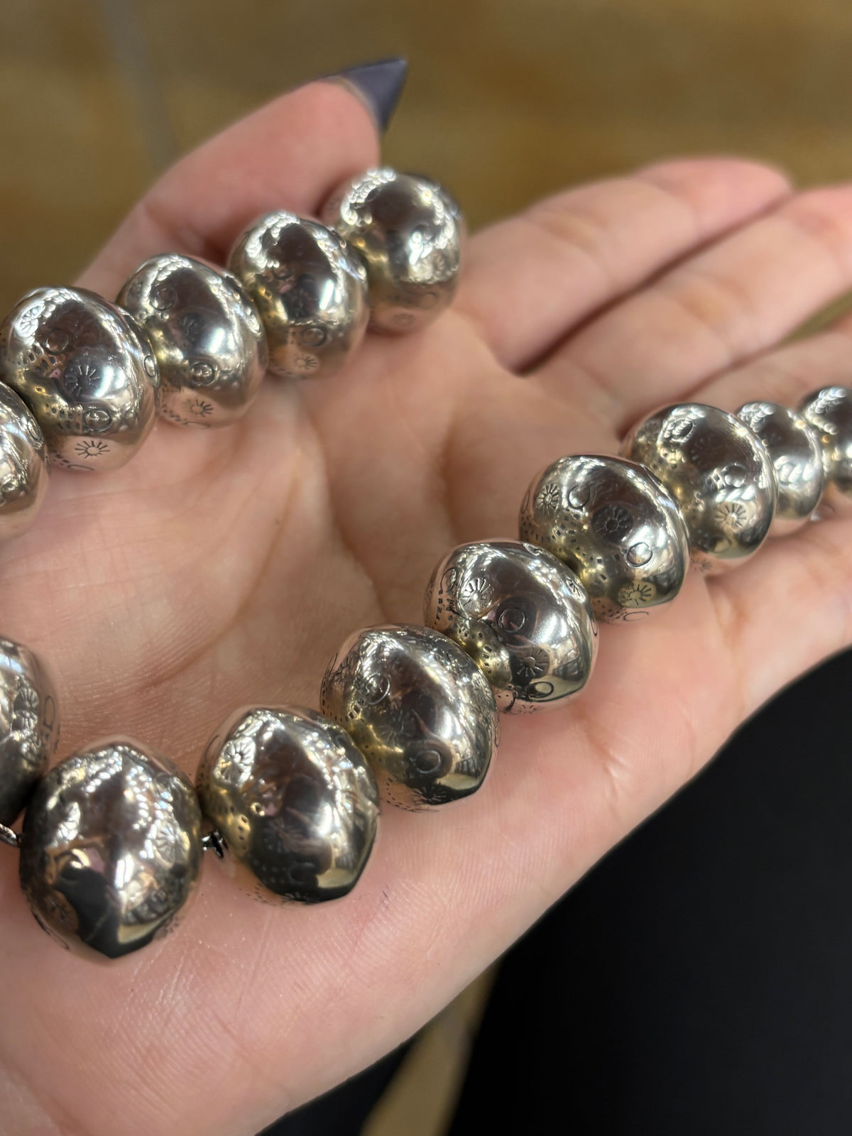Graduated Handmade Stamped Navajo Pearls
