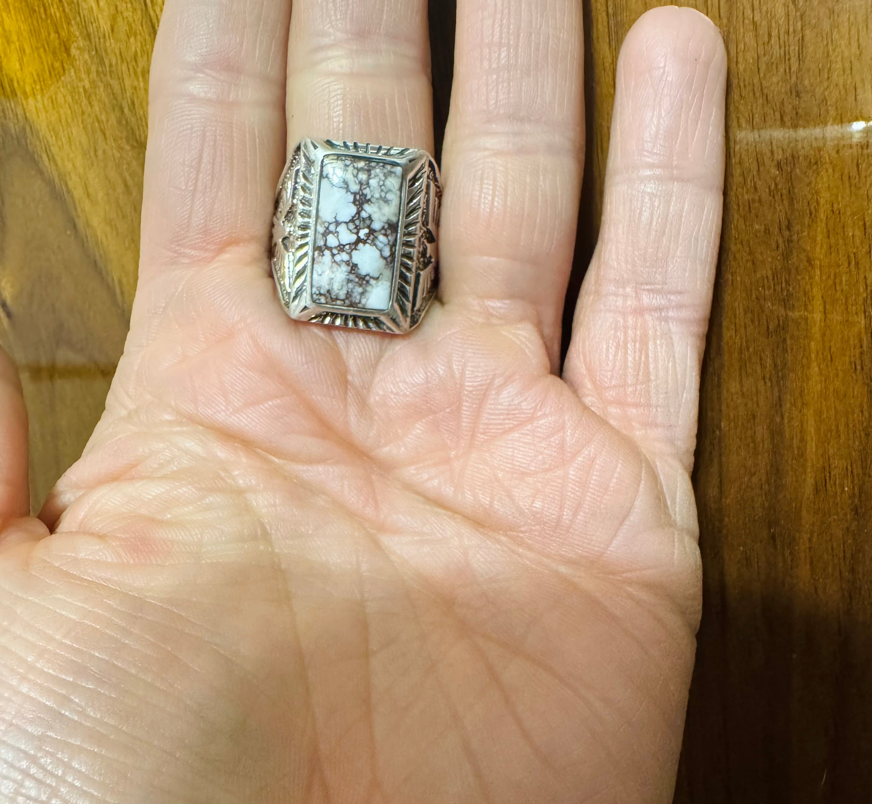 Rectangular White Buffalo Ring