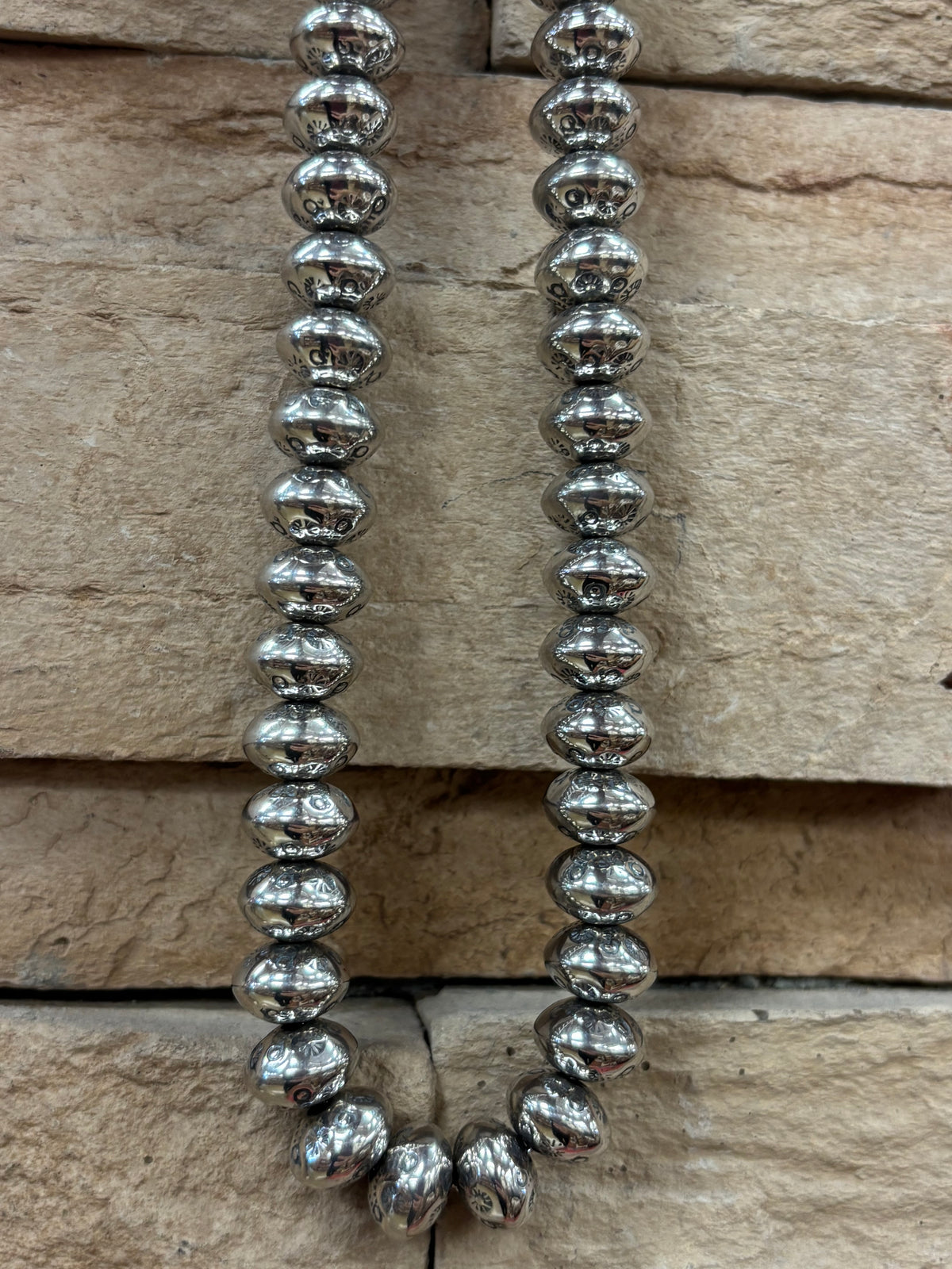 handmade stamped silver Navajo Pearls