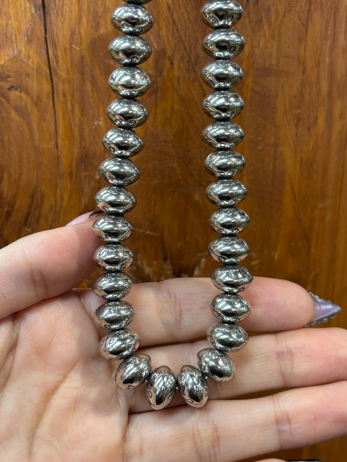handmade stamped silver Navajo Pearls