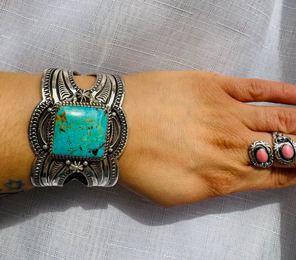 Silver Cuff With Square Turquoise Stone