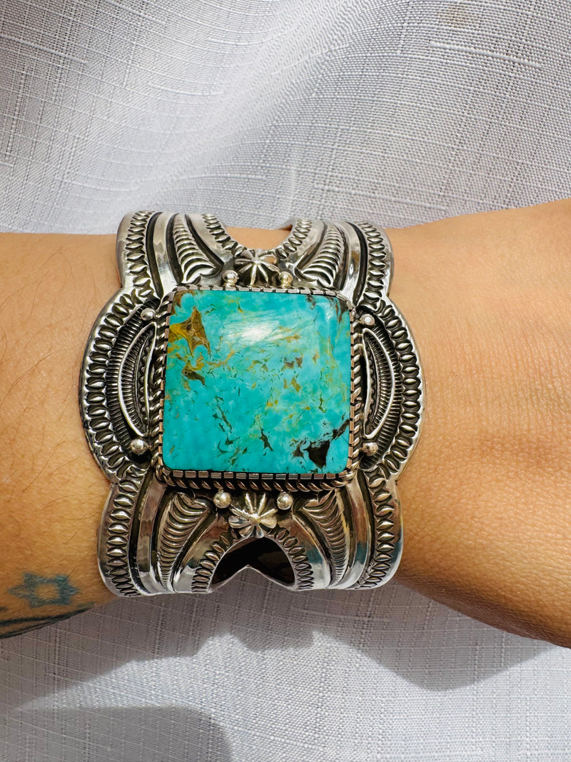 Silver Cuff With Square Turquoise Stone