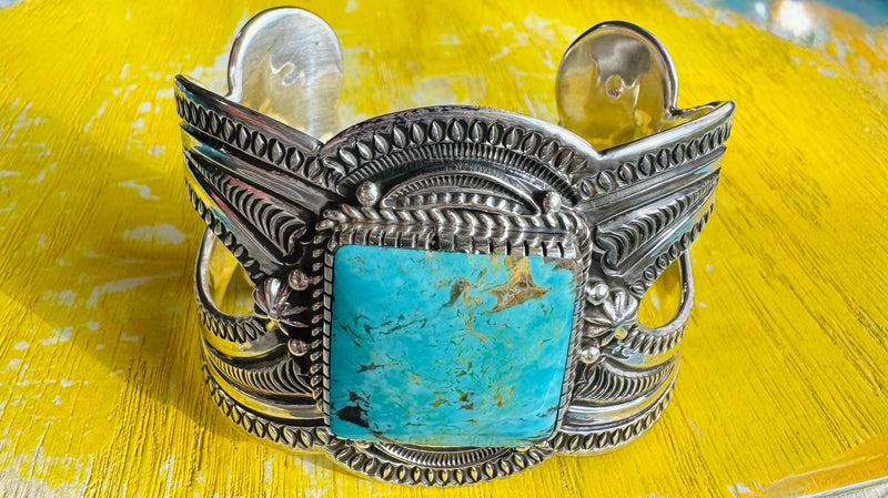 Silver Cuff With Square Turquoise Stone