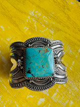 Silver Cuff With Square Turquoise Stone