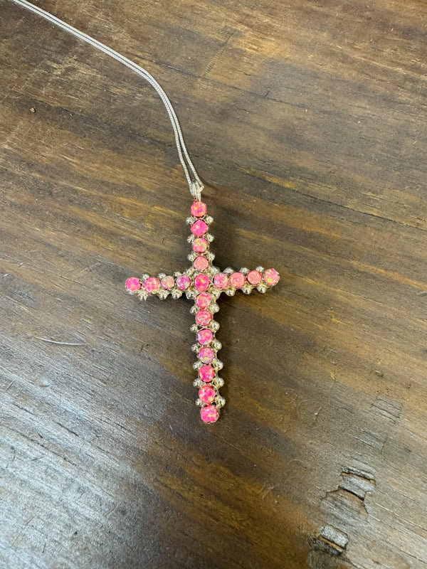 Hot Pink Opal Cross Pendant