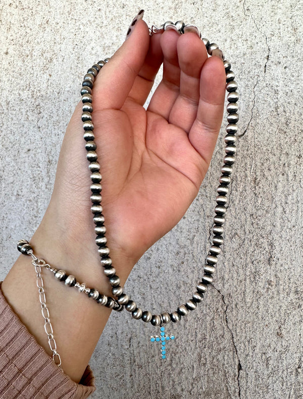Little Pearl Zuni Cross Necklace