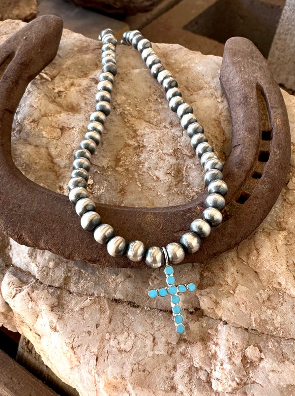 Little Pearl Zuni Cross Necklace