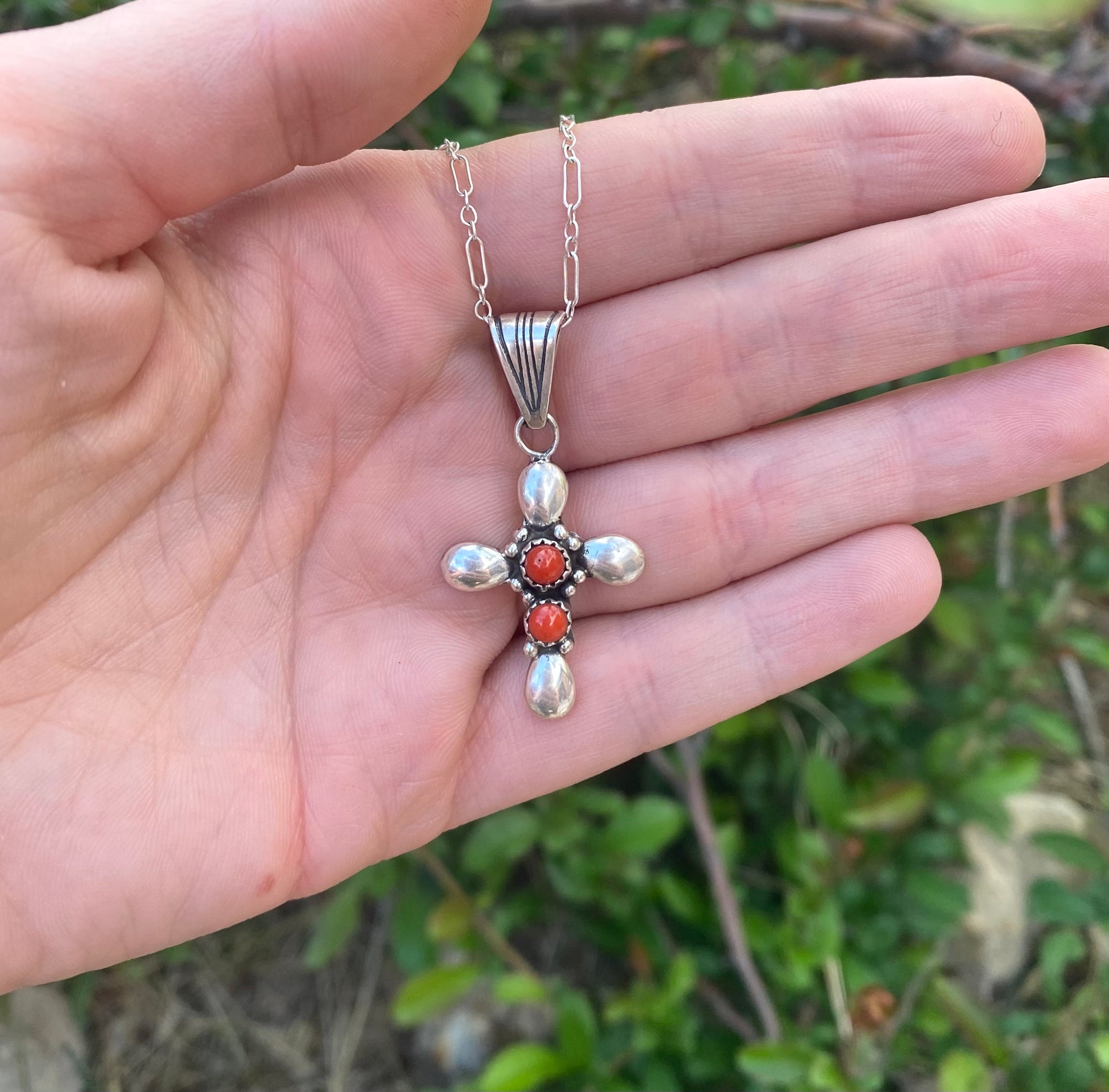 Coral Cross Necklace From The Rodgers Collection.