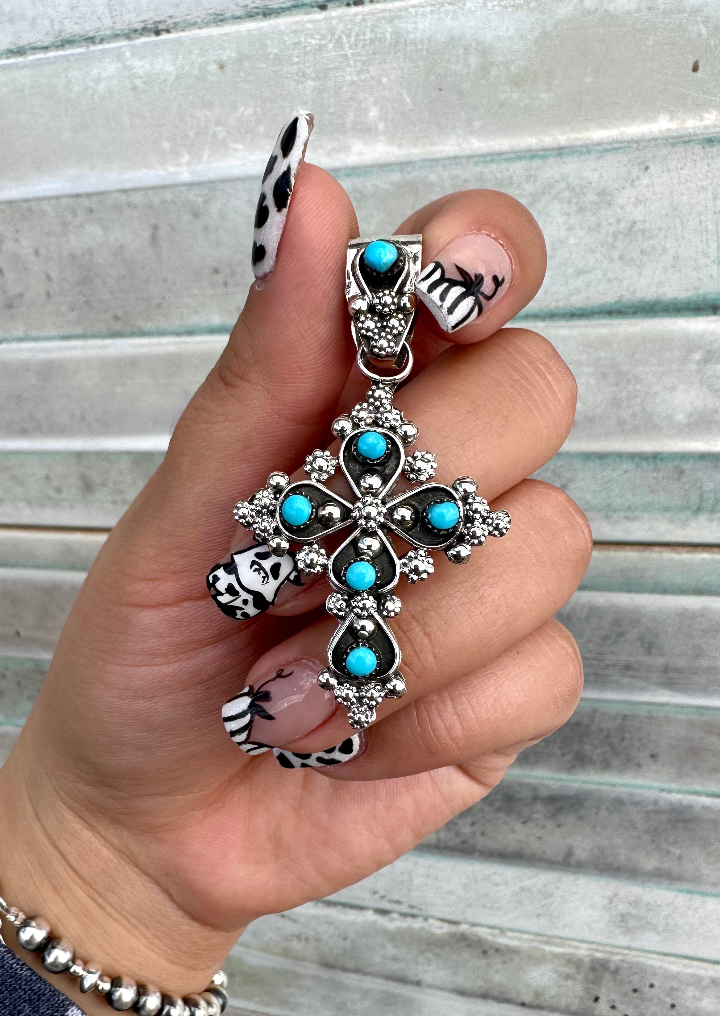 Zuni Floral 5 Stone Cross Pendant