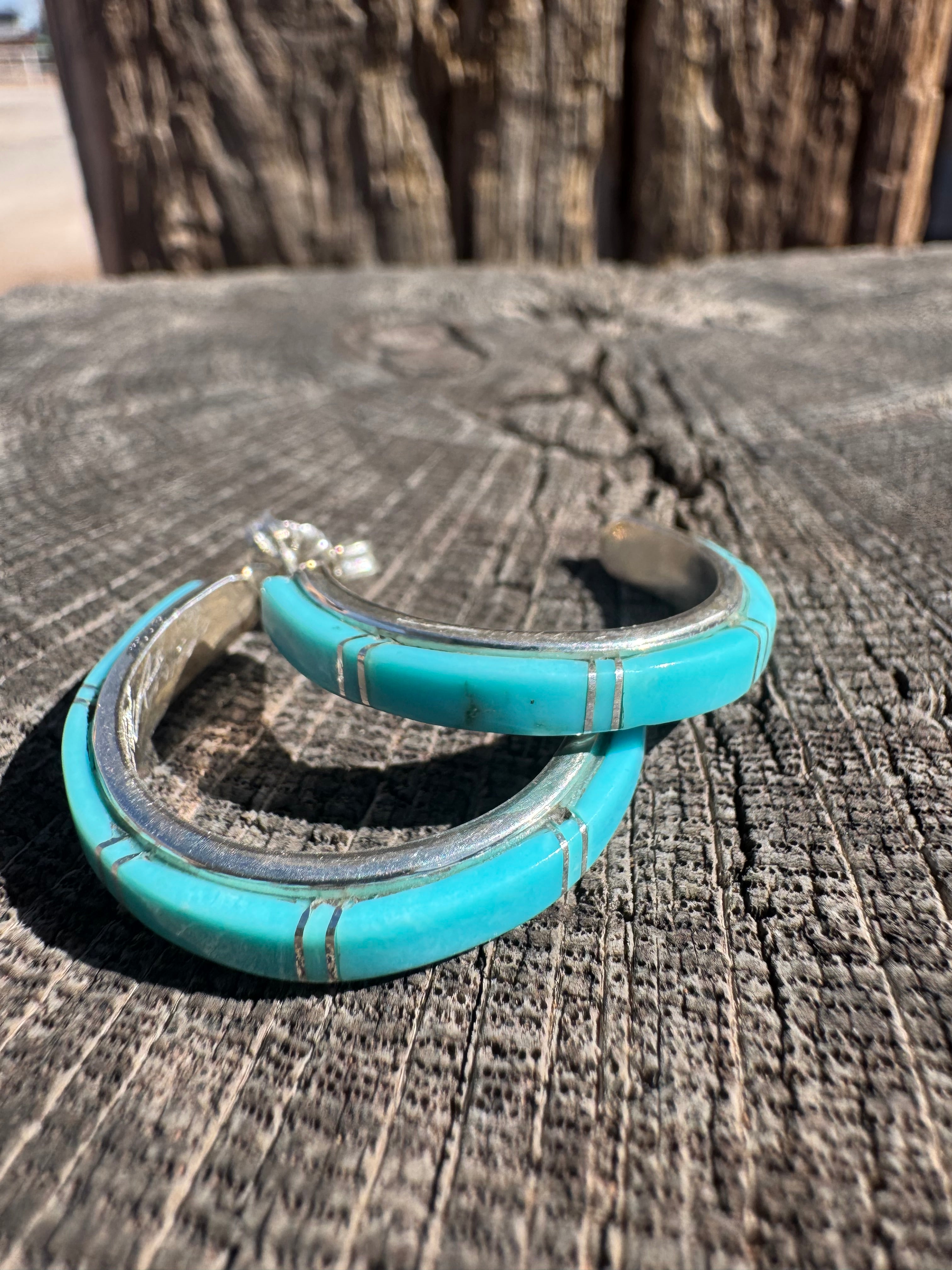 Turquoise Inlay Hoop Earring