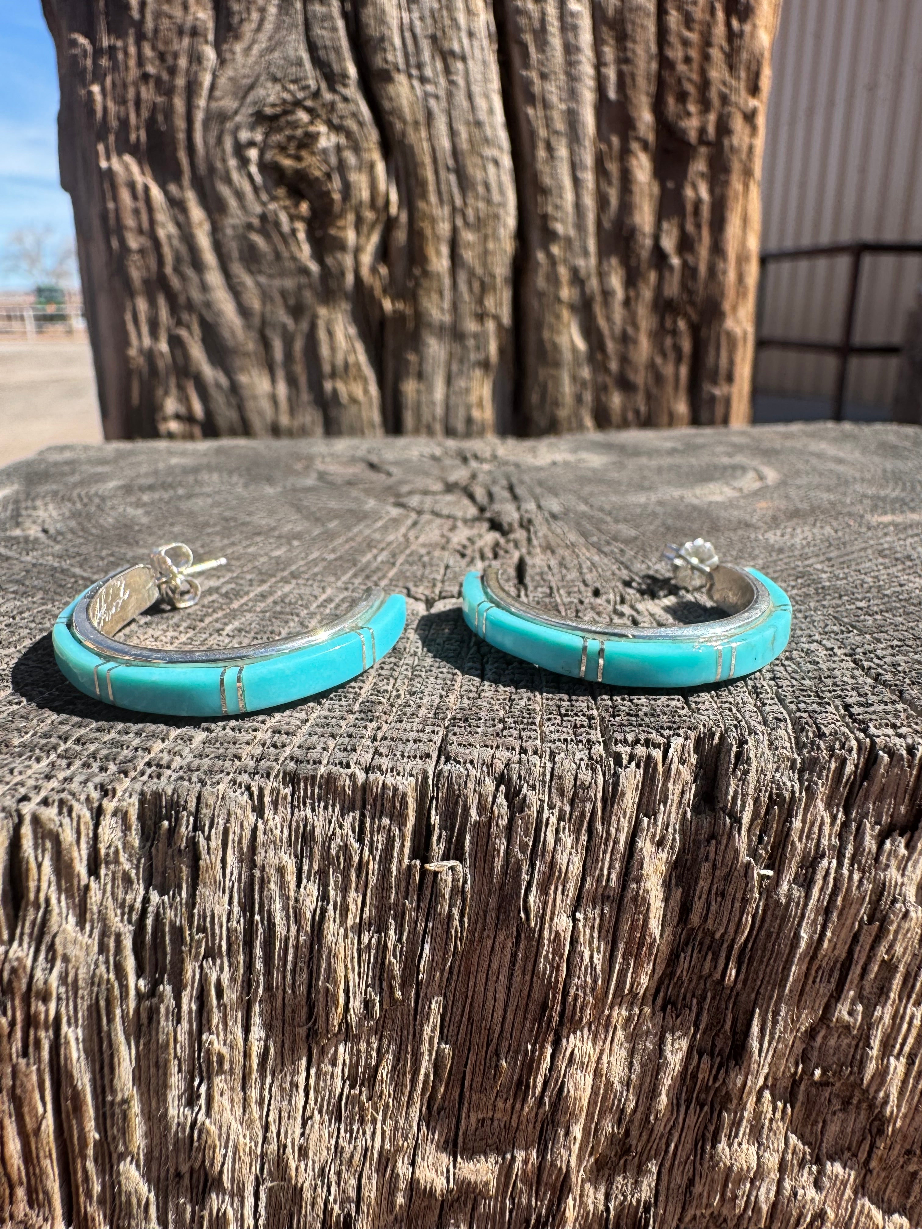 Turquoise Inlay Hoop Earring