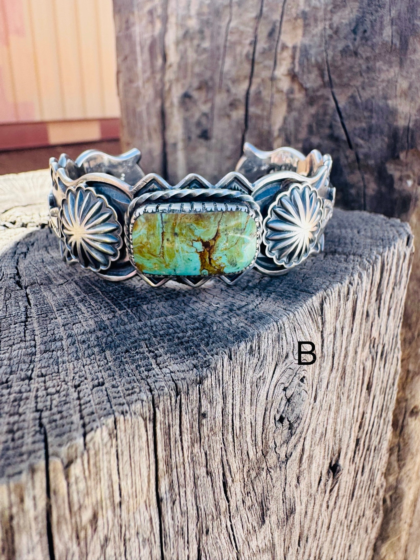 Turquoise Stamped Silver Cuff