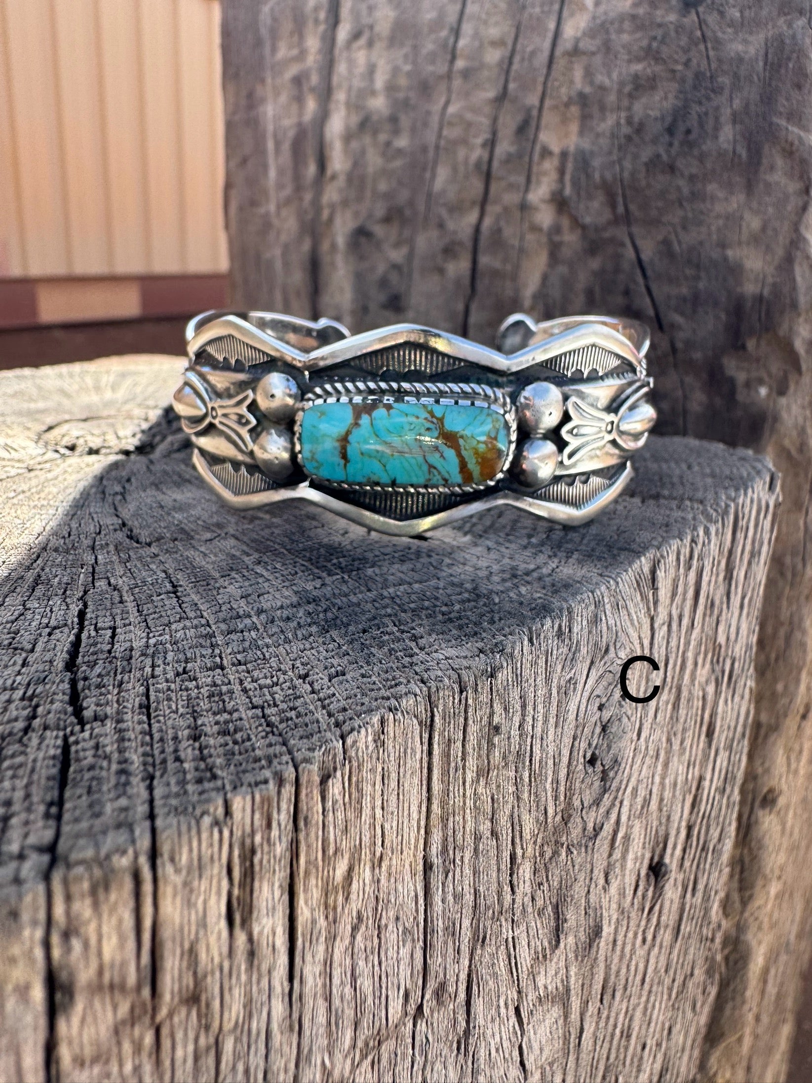 Turquoise Stamped Silver Cuff