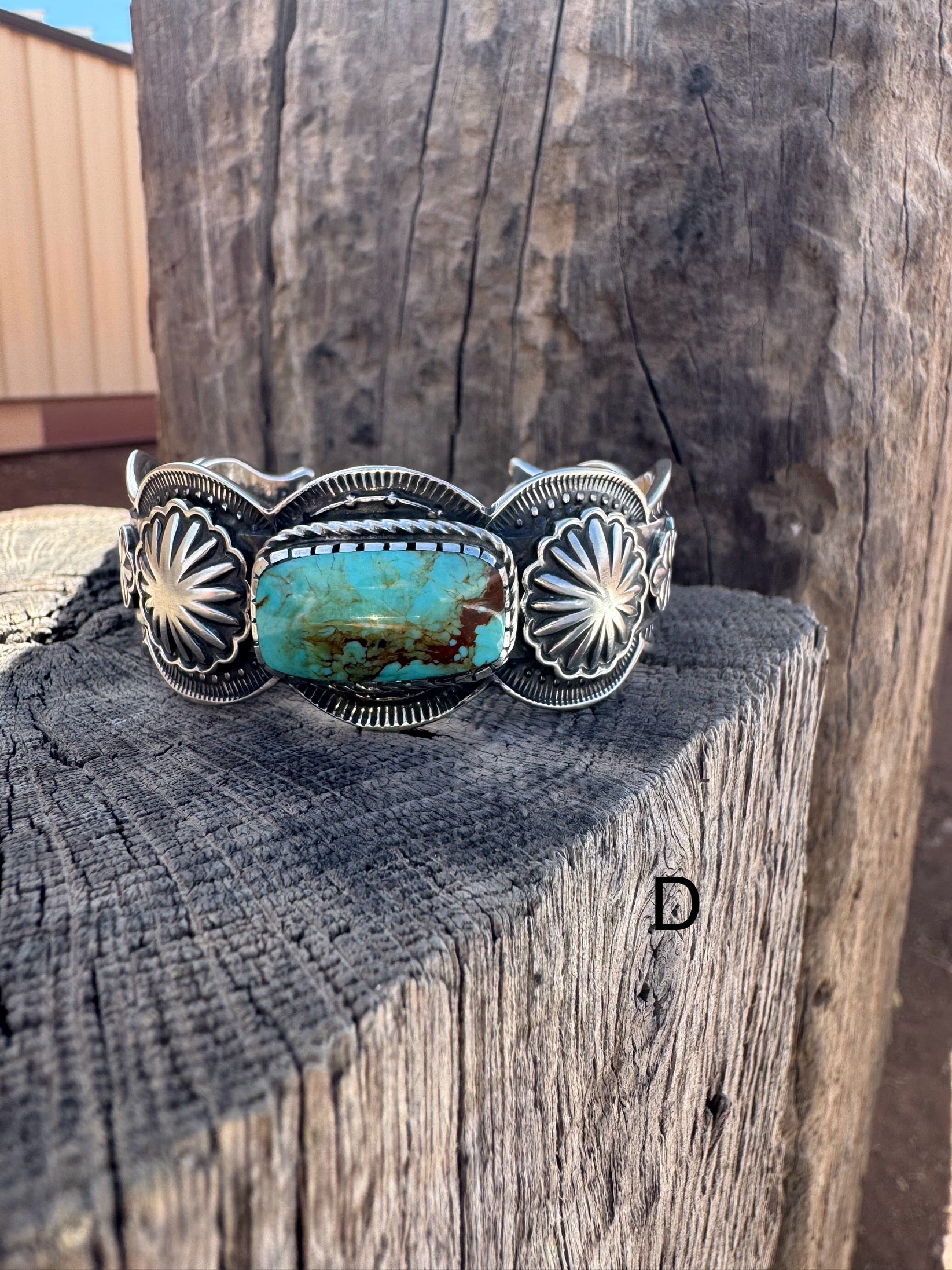 Turquoise Stamped Silver Cuff