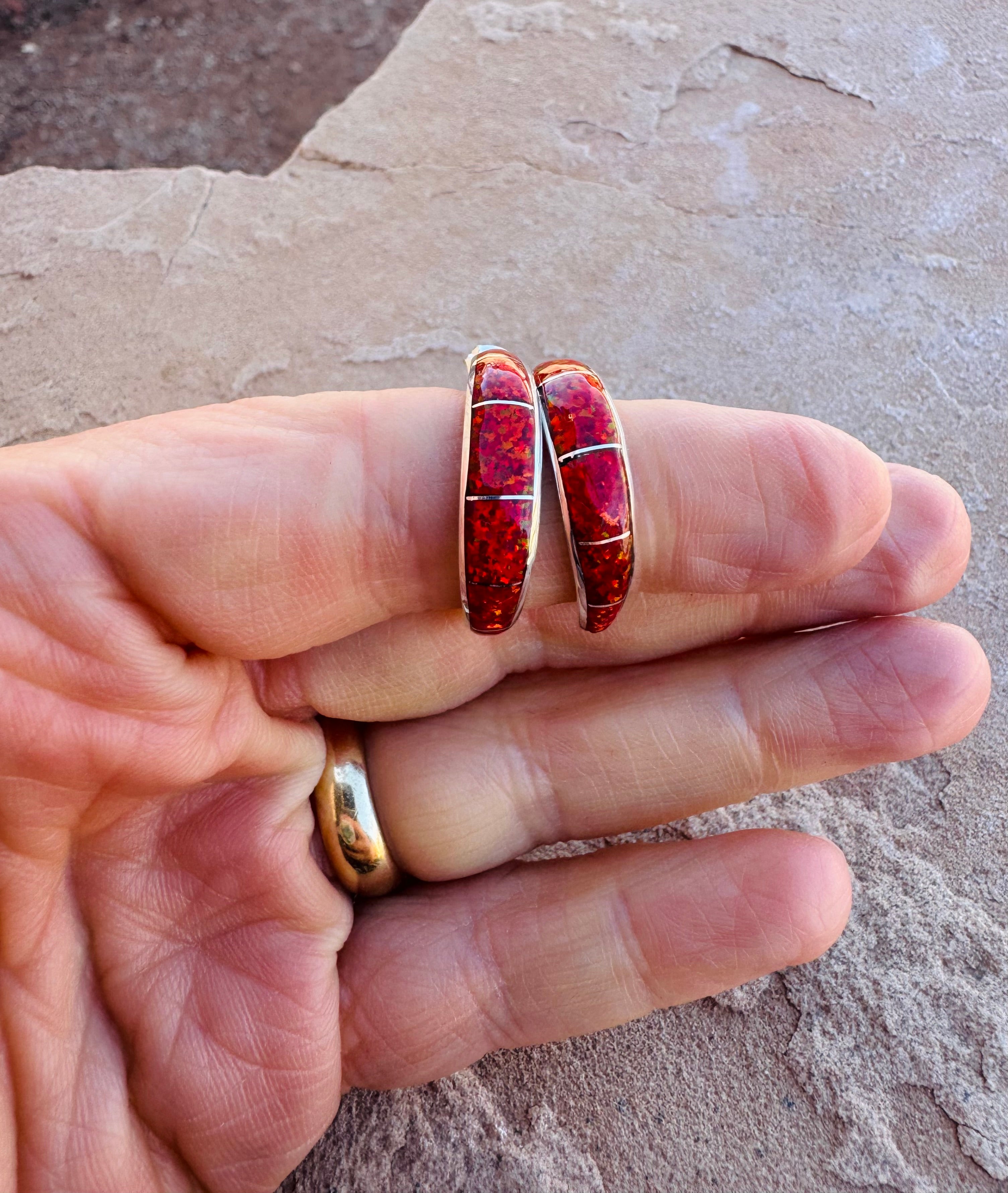 Red Opal Semi Hoop Earrings