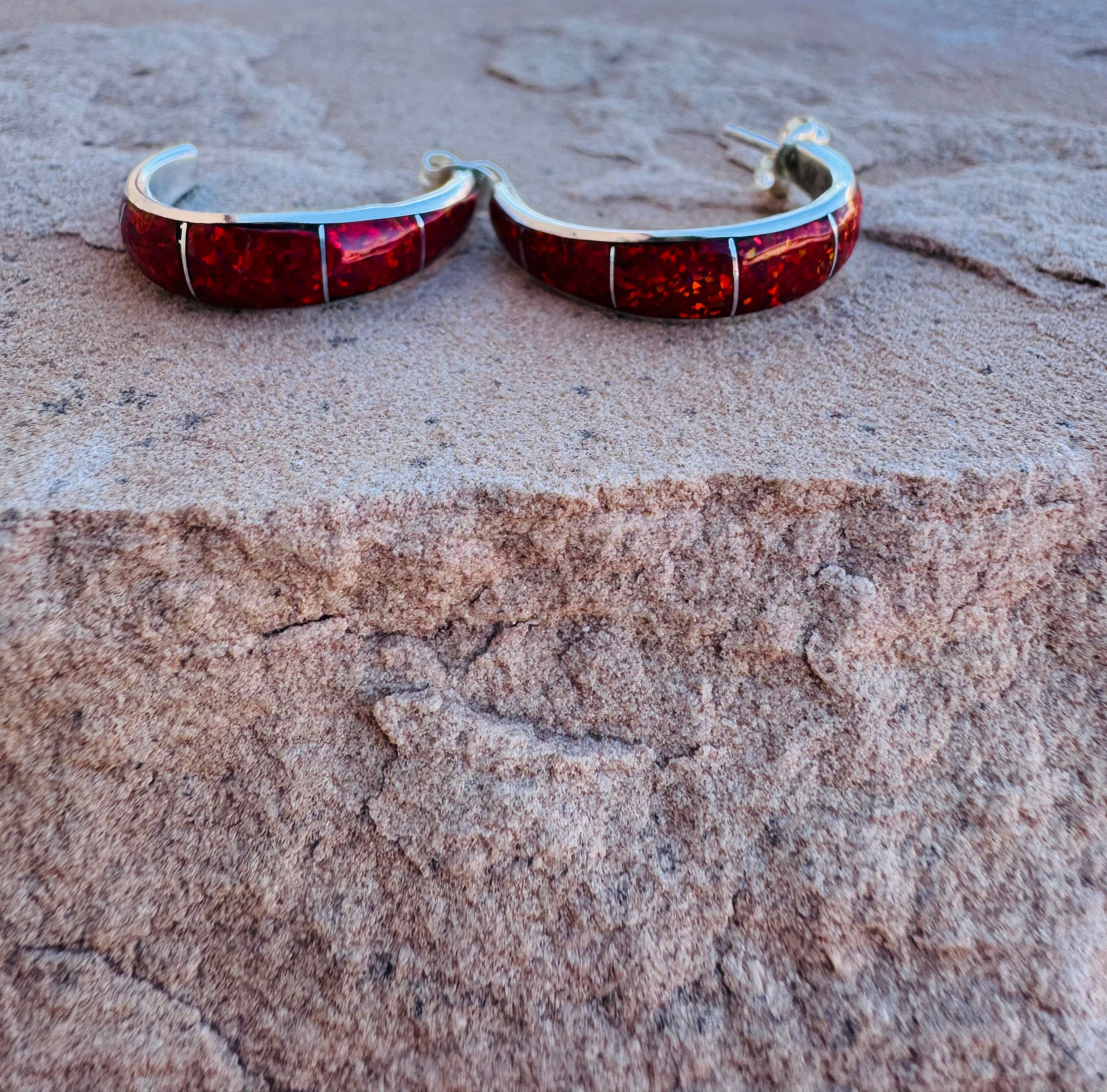 Red Opal Semi Hoop Earrings